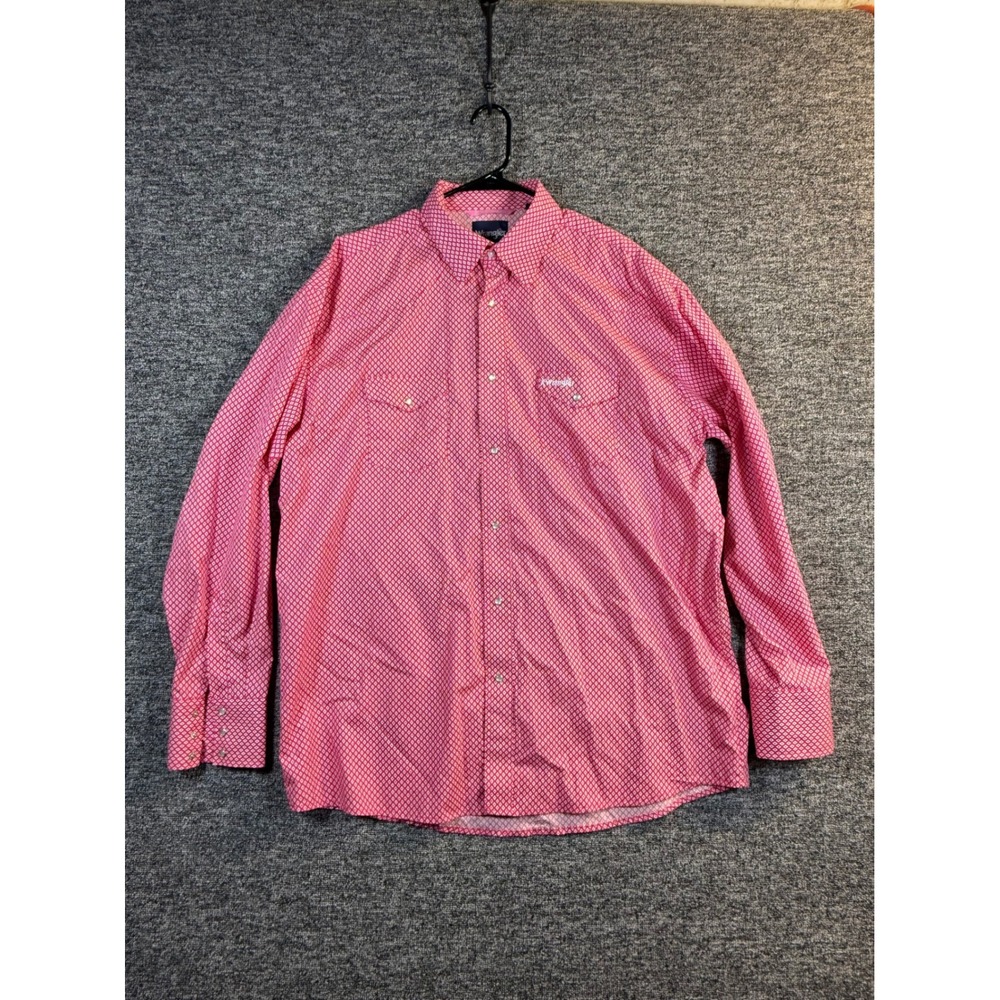 Wrangler Mens Pink Diamond Geometric Western Snap Shirt XL Cotton Long Sleeve